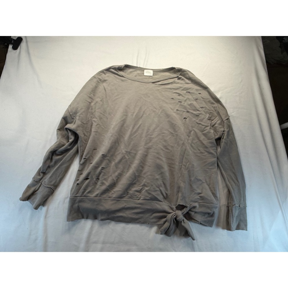 Abound Womens Distressed Side Tie Sweatshirt XL Gray Long Sleeve Raw Hem Grunge